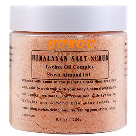 HIMALAYAN SALT SCRUB with Lychee Oil Complex Sweet Almond Oil  100% Natural Salt Scrub for Exfoliate & Moisturize Face  Body and Foot Skin - Great Gif