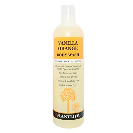 Plantlife Moisturizing Body Wash Shower with Natural Ingredients - & Sensitive Skin - Scented with Premium Essential Oils - Vanilla 14 Oz