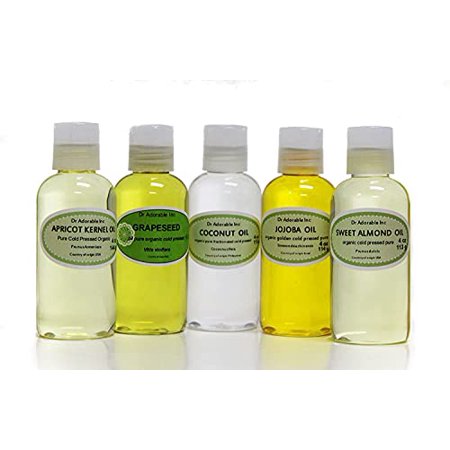5 Variety Natural Premium Organic 100% Pure Oils (Fractionated Coconut Oil  Jojoba Oil  Apricot Kernel Oil  Grapeseed Oil  Sweet Almond Oil) Hair Skin