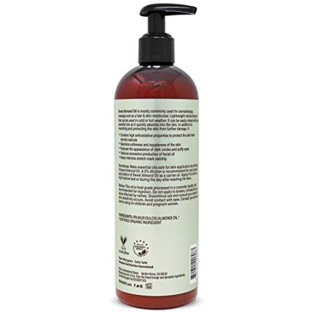 PURA D or Organic Sweet Almond Oil (16oz) Certified Organic 100% Pure & Natural Hexane Free Soothing Vitamin E Oil for Skin & Face  Facial Polish  Ful
