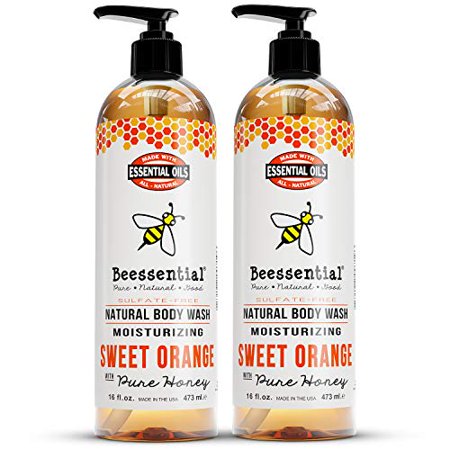 Beessential Natural Body Wash  Sweet Orange  2 Pack 16 Oz | Sulfate-Free Bath Shower with Essential & Women