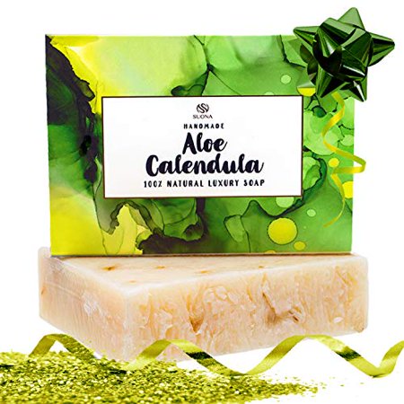 Aloe Vera & Calendula Soap-Cleansing  Moisturizing Face & Body Wash Sensitive  & Irritated Skin. Natural Cleanser Women Men Teens+Shaving. Handcrafted