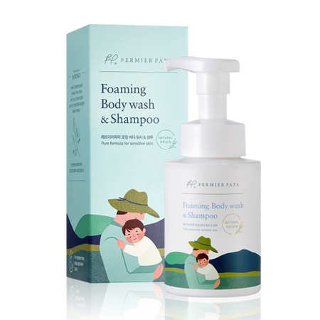 Fermier Papa Foaming Body Wash & Shampoo 2 in 1 Moisturization for Sensitive Skin & All Ages  All Natural Ingredients 6.7 Fl. Oz