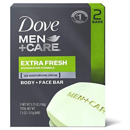 Dove Men+Care Body Soap and Face Bar More Moisturizing Than Bar Soap Extra Fresh Effectively Washes Away Bacteria  Nourishes Your Skin 3.75 Oz 2 Bar