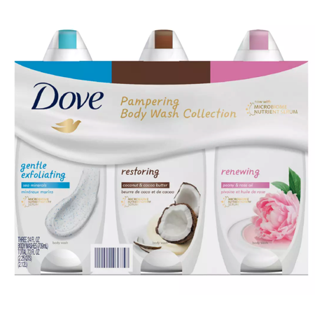 Dove Body Wash Variety Pack Gentle Exfoliating  Restoring Coconut  and Renewing Peony  24 Oz./3 Ct.