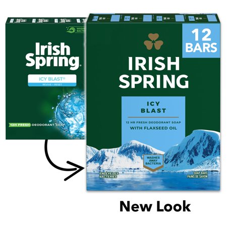 Irish Spring Icy Blast Deodorant Bar Soap for Men  with Flaxseed Oil  3.7 Oz Bar (24  Pack)