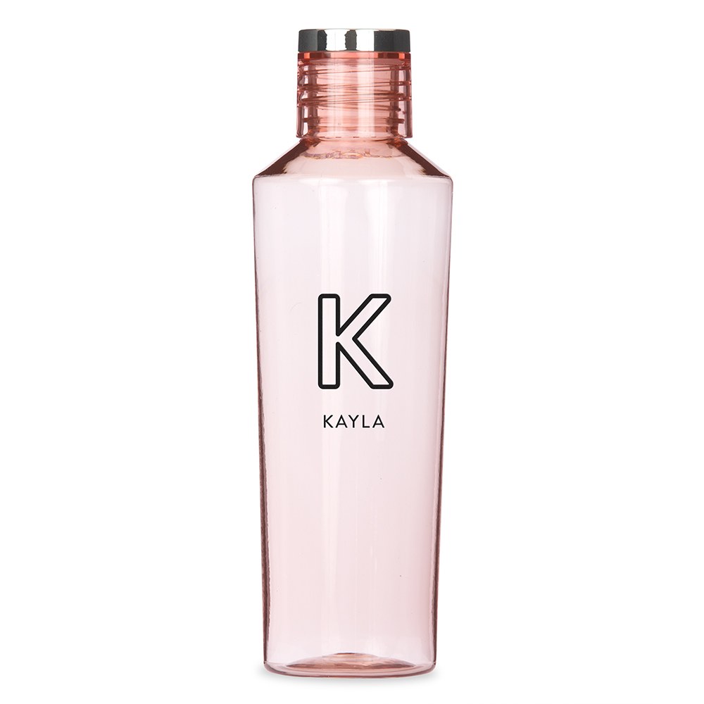 4719-25-1306-147-03 Personalized Reusable Plastic Water Bottle - Line Initial Print, Light Pink