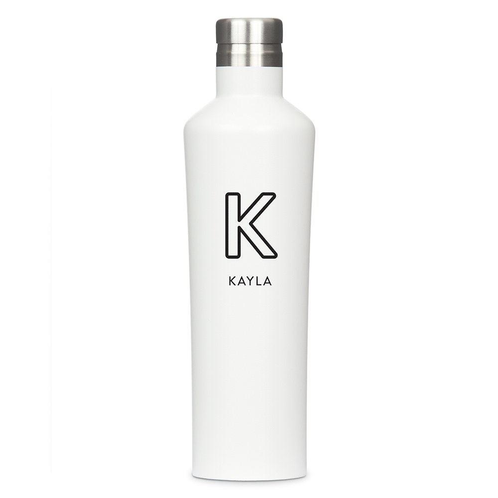 4723-08-1306-147 Reusable Custom Stainless Steel Silhouette Water Bottle - Line Initial Print, White
