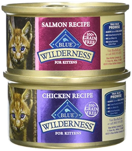 Blue Buffalo Wilderness Grain-Free Variety Pack Wet Kitten Food - 2 Flavors (Salmon & Chicken) - 12 (3 Ounce) Cans - 6 of Each Flavor