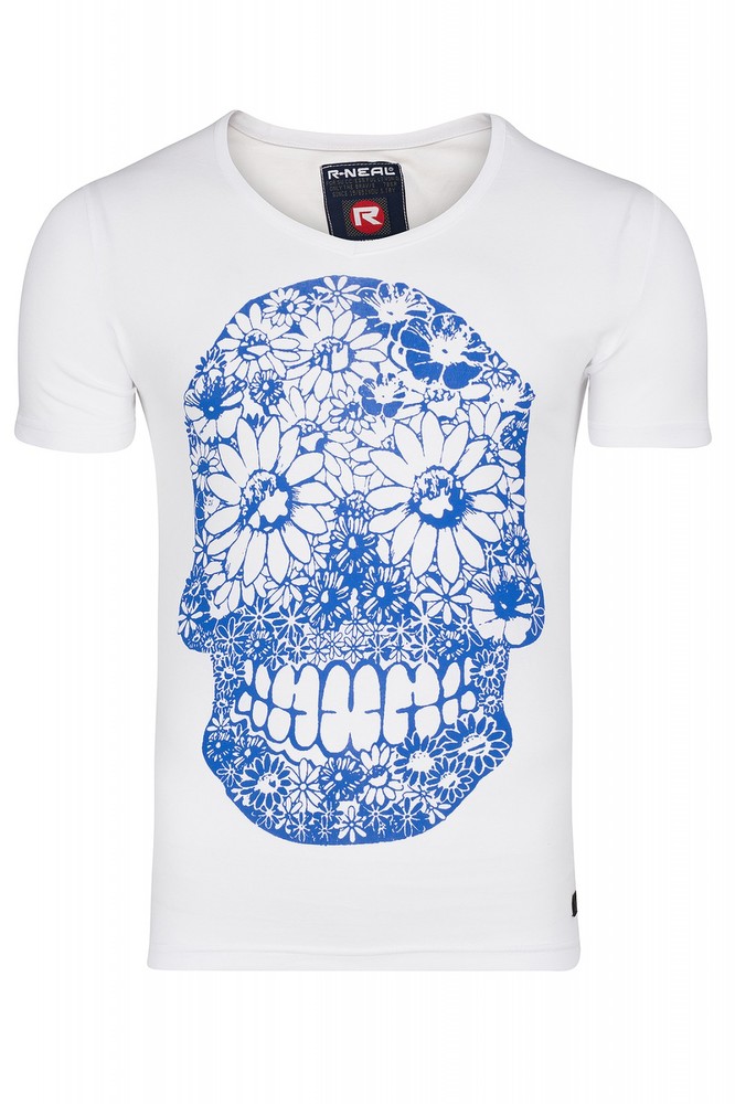 Rusty Neal Flower Skull Herren T-Shirt WeiB R-6678