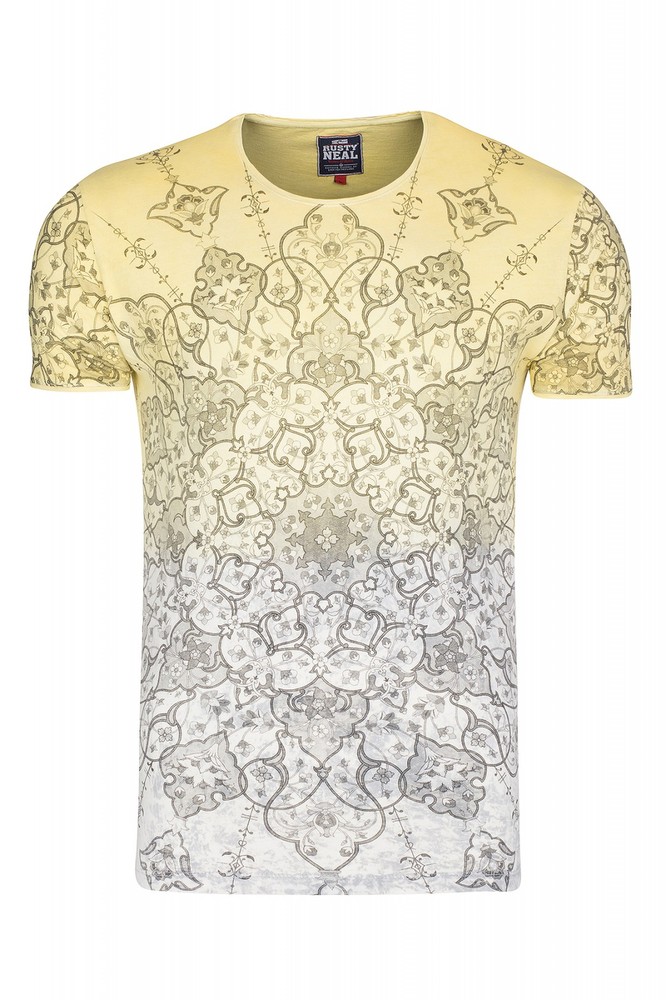 Rusty Neal Yellow Print Herren T-Shirt Gelb R-6755