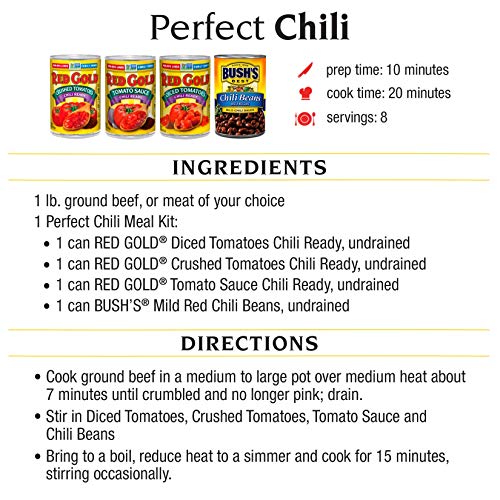 Red Gold and Bush S Beans Perfect Chili Meal Kit  Just Add Meat  30 Minute Meal  4-Pack of Chili Ready Cans  60.5 Ounces Total thumbnail