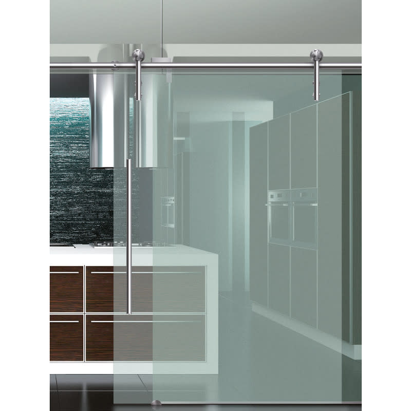 Beyerle USU34DS-2540 Unotec 100 Inch Long Glass Barn Door Fitting Set Satin Stainless Steel Sliding Door Hardware Barn Door Hardware Track and