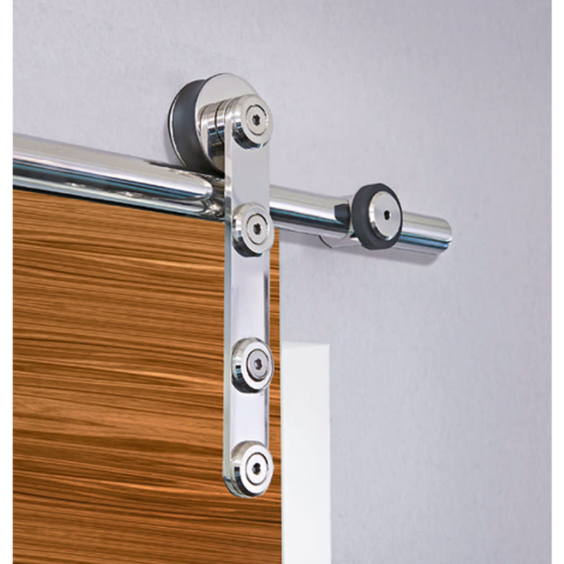 Beyerle USU95-2540 Flatec IV 100 Inch Long Wood Barn Door Fitting Set Polished Stainless Steel Sliding Door Hardware Barn Door Hardware Track and