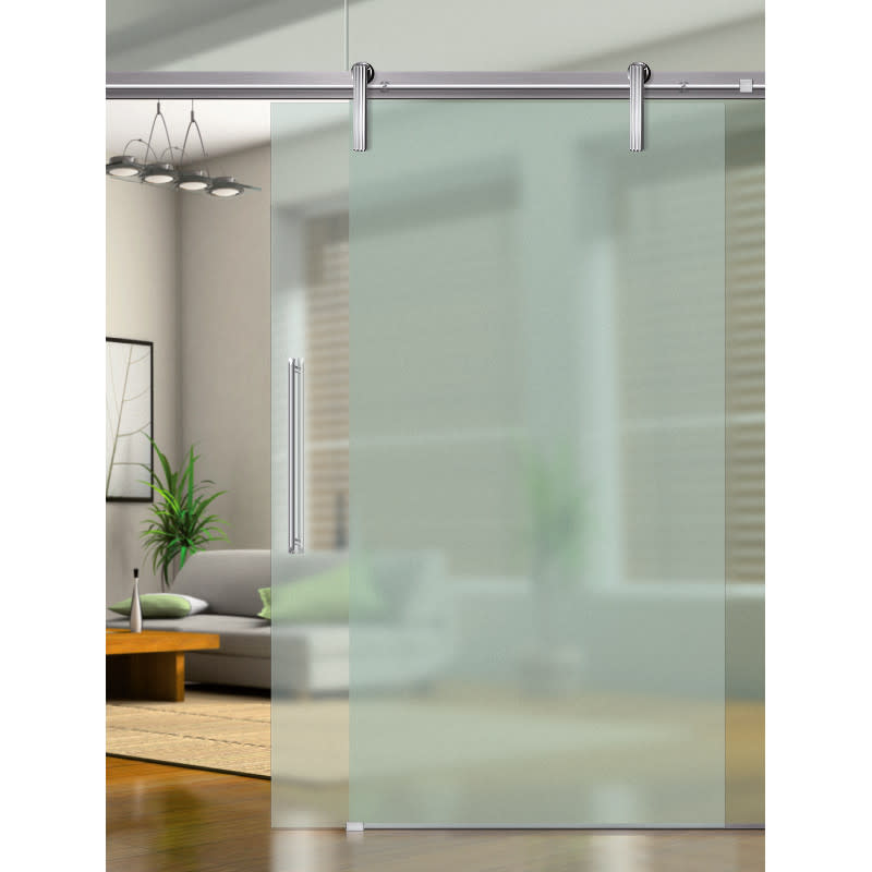 Beyerle USU90-2540 Shield 100 Inch Long Glass Barn Door Fitting Set Satin Stainless Steel Sliding Door Hardware Barn Door Hardware Track and Hardware