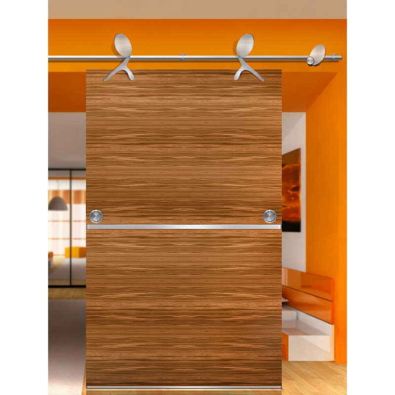 Beyerle USU92-2540 Skater 100 Inch Long Wood Barn Door Fitting Set Satin Stainless Steel Sliding Door Hardware Barn Door Hardware Track and Hardware