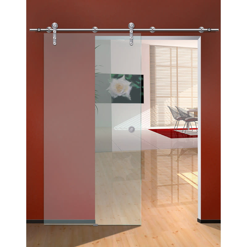 Beyerle USU94-2540 Flatec IV 100 Inch Long Glass Barn Door Fitting Set Satin Stainless Steel Sliding Door Hardware Barn Door Hardware Track and
