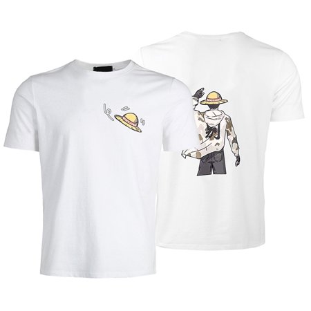 SOSPIRO Anime One Piece Short Sleeve Tee Summer Double-sided Graphic Casual Crewneck T-shirt for Men Women(White-L)