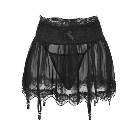 Roliyen Women Fashion Sexy Lingerie Skirt with Garter Belt Mesh Skirt Mini Skirt