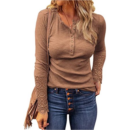 Women S New Round Neck Stitching Lace Sleeve Loose Solid Color Long-sleeved T-shirt OLRIK 9980#