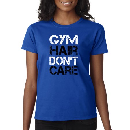 True Way 1455 - Women S T-Shirt Gym Hair Don T Care Workout Exercise Fitness Health 2XL Royal Blue