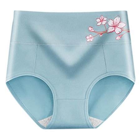 Women Briefs High Waist Panties Abdomen Panties Floral Printed Briefs Elastic Loose Panties Female Breathable Underpanties Menstrual Period Underwear