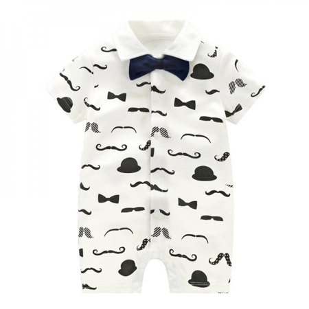 Praeter 20198 Infant Baby Gentleman Design Short Sleeve Rompers Sets Kids Boys Bodysuit Bowknot Jumpsuit Newborn Clothes