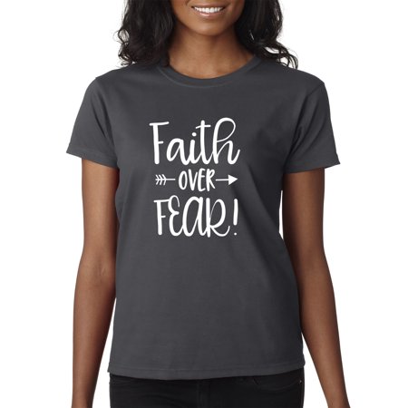 True Way 1253 - Women S T-Shirt Faith Over Fear Script Large Charcoal