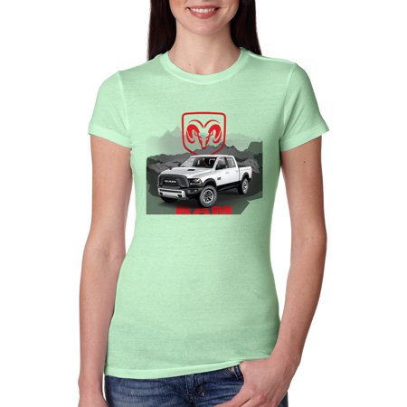 Wild Bobby  White Dodge RAM Pickup Auto  Cars and Trucks  Women Slim Fit Junior Tee  Mint  X-Large