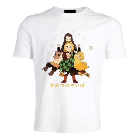 SHIYAO Demon Slayer Cartoonish Graphic Print T-shirt Fashionable Casual Short Sleeve for Men(White-L)