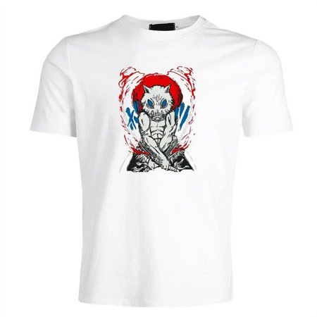 SHIYAO Anime Series Demon Slayer Men S Graphic Print T-shirt Fashionable Short Sleeve for Exercise Vacation(White-L)