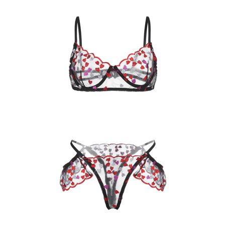 Roliyen Love Embroidery Bra G-String Sleepwear Underwear Women Lingerie Small Skirt