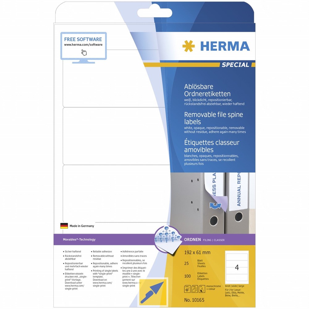 Herma Removable File Spine Labels A4 25pc - 192x61mm