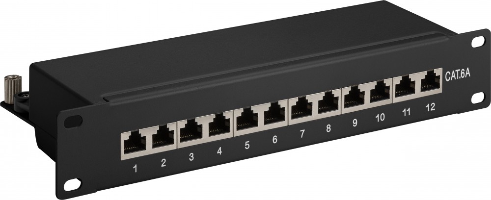 Wentronic Goobay CAT 6a 25,40cm (10)  Patch Panel, 12 Port, Schwarz - STP Geschirmt, Schwarz (93796)