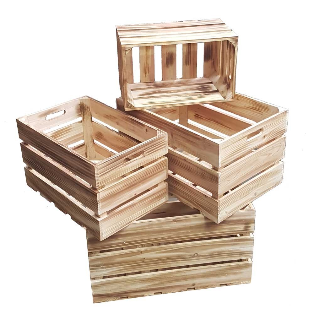 4er Set Holzkisten Neu Geflammt Paulownia Natur [Ob-8775-P]