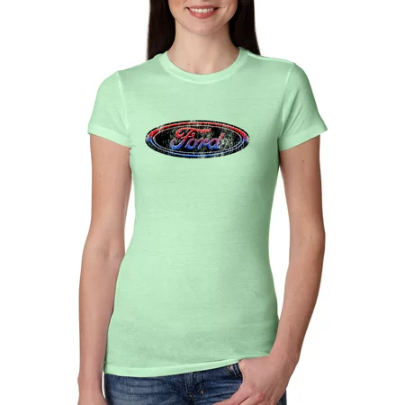 Red Blue and Black Ford Logo | Womens Cars and Trucks Slim Fit Junior Tee  Mint  Large