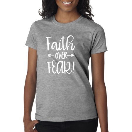 True Way 1253 - Women S T-Shirt Faith Over Fear Script Small Heather Grey