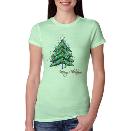 Merry Christmas Tree Christmas Womens Slim Fit Junior Tee  Mint  Large