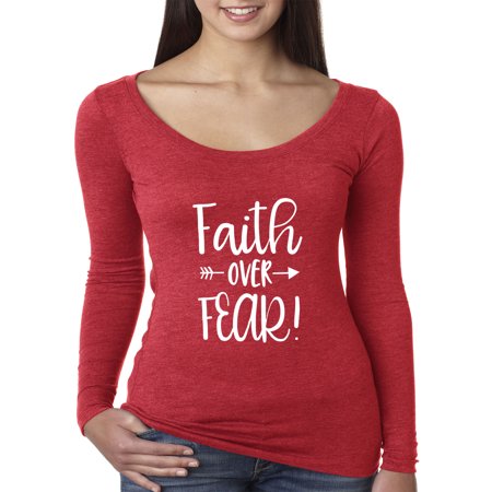True Way 1253 - Women's Long Sleeve T-Shirt Faith Over Fear Script Large Red