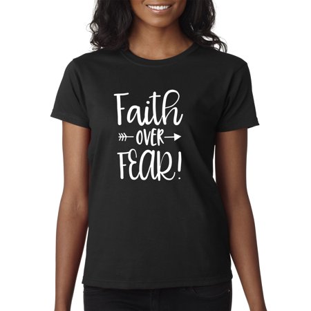 True Way 1253 - Women's T-Shirt Faith Over Fear Script Medium Black