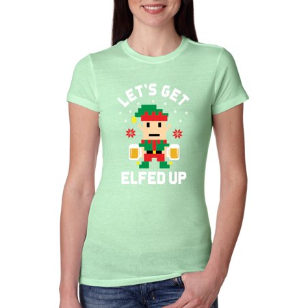 Pixelated Elf Christmas Womens Slim Fit Junior Tee  Mint  X-Large