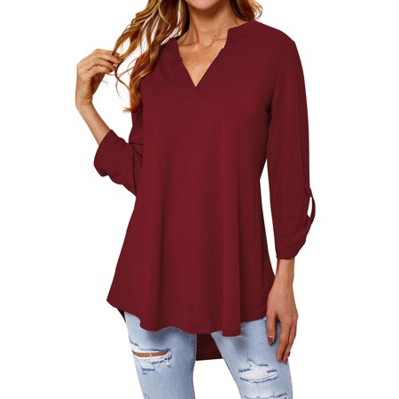 Dunmore Women 3/4 Sleeve Notch V Neck Asymmetric Hem Shirt Sale 8654