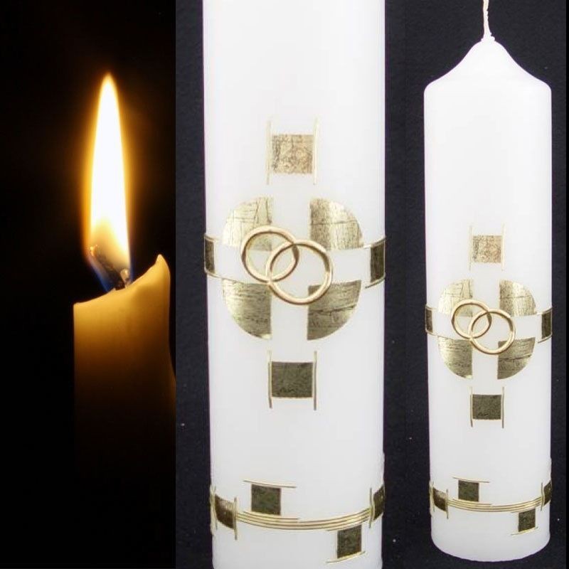 Brautkerze Hochzeitskerze - 265/60 Goldfarbig Modern Ringe