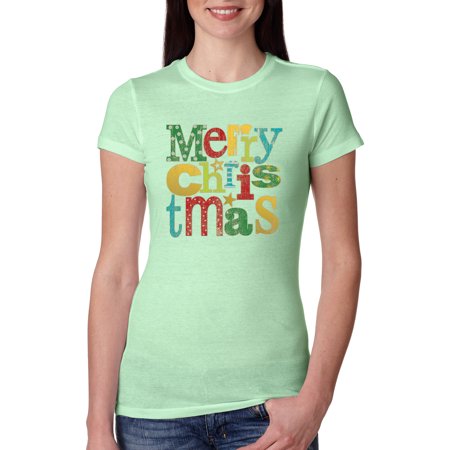 Colorful Merry Christmas Decoration Christmas Womens Slim Fit Junior Tee  Mint  Small