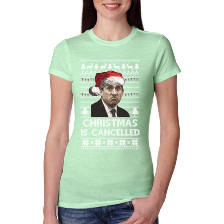 Christmas Is Office Ugly Christmas Sweater Female Slim Fit Junior Tee  Mint  Small
