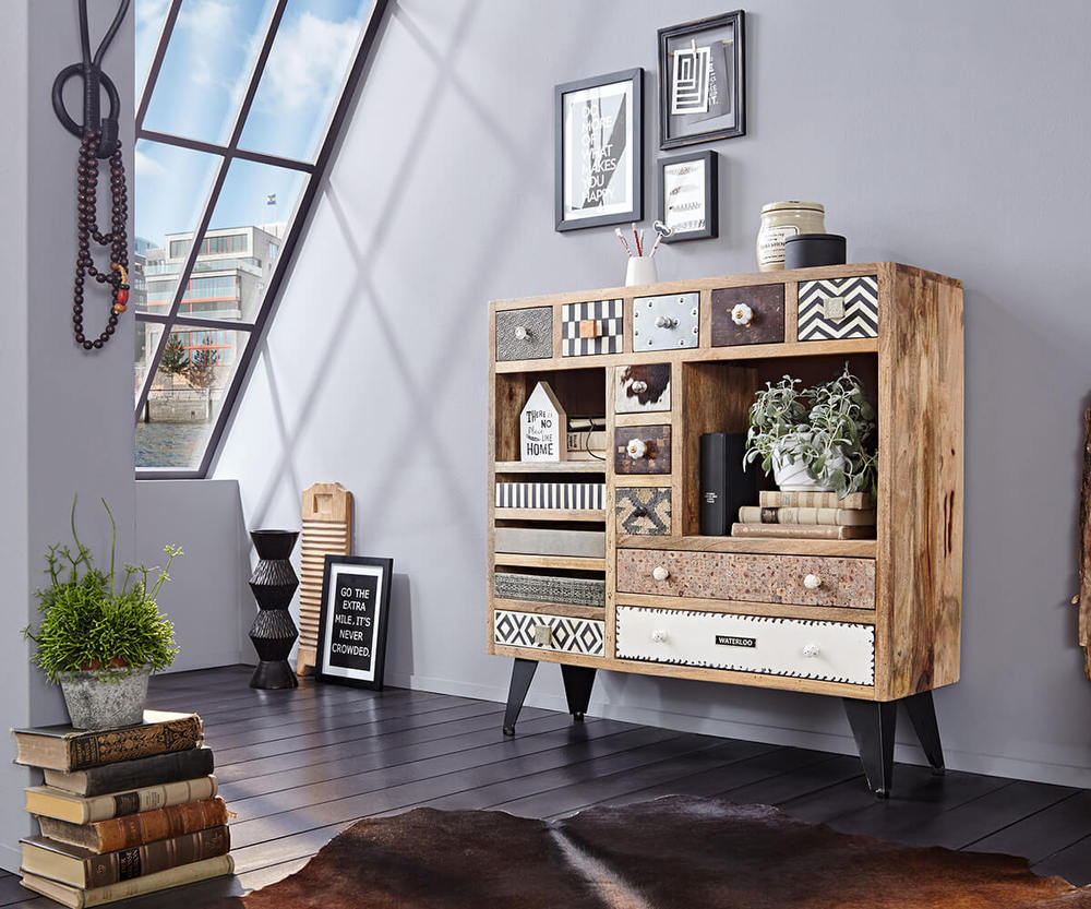Kommode Himalaya Mango Natur 104 Cm 14 Schubladen Front Mehrfarbig Sideboard
