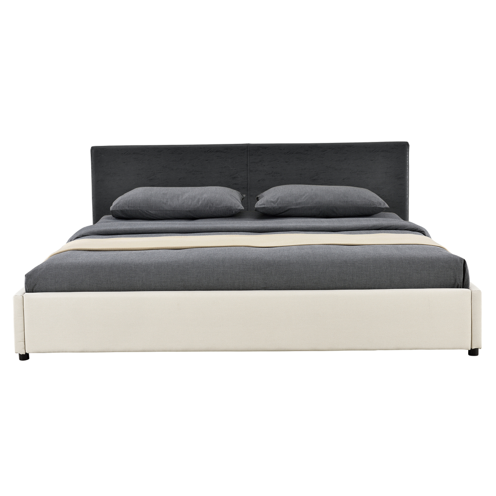 [My. Bed] Polsterbett 140x200cm Dunkel-grau/creme Wild-Leder-Imitat/Textil Doppelbett Bettgestell