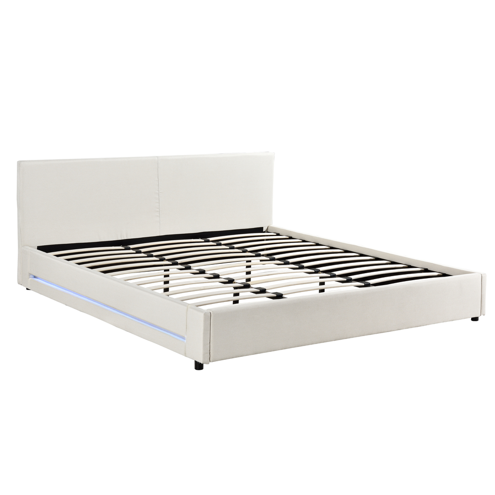[My. Bed] LED Polsterbett 180x200cm Creme Textil Doppelbett Bettgestell