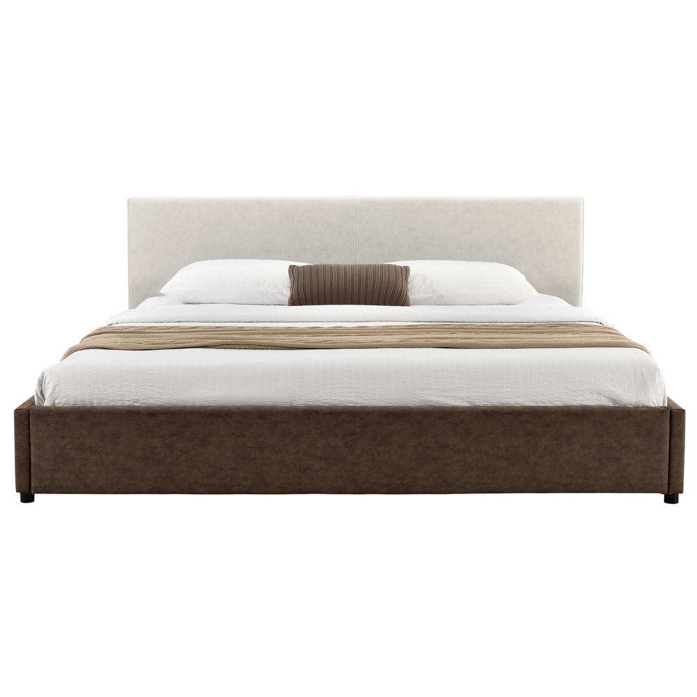 [My. Bed] LED Polsterbett 180x200cm Ivory/braun Wild-Leder-Imitat Doppelbett Bettgestell