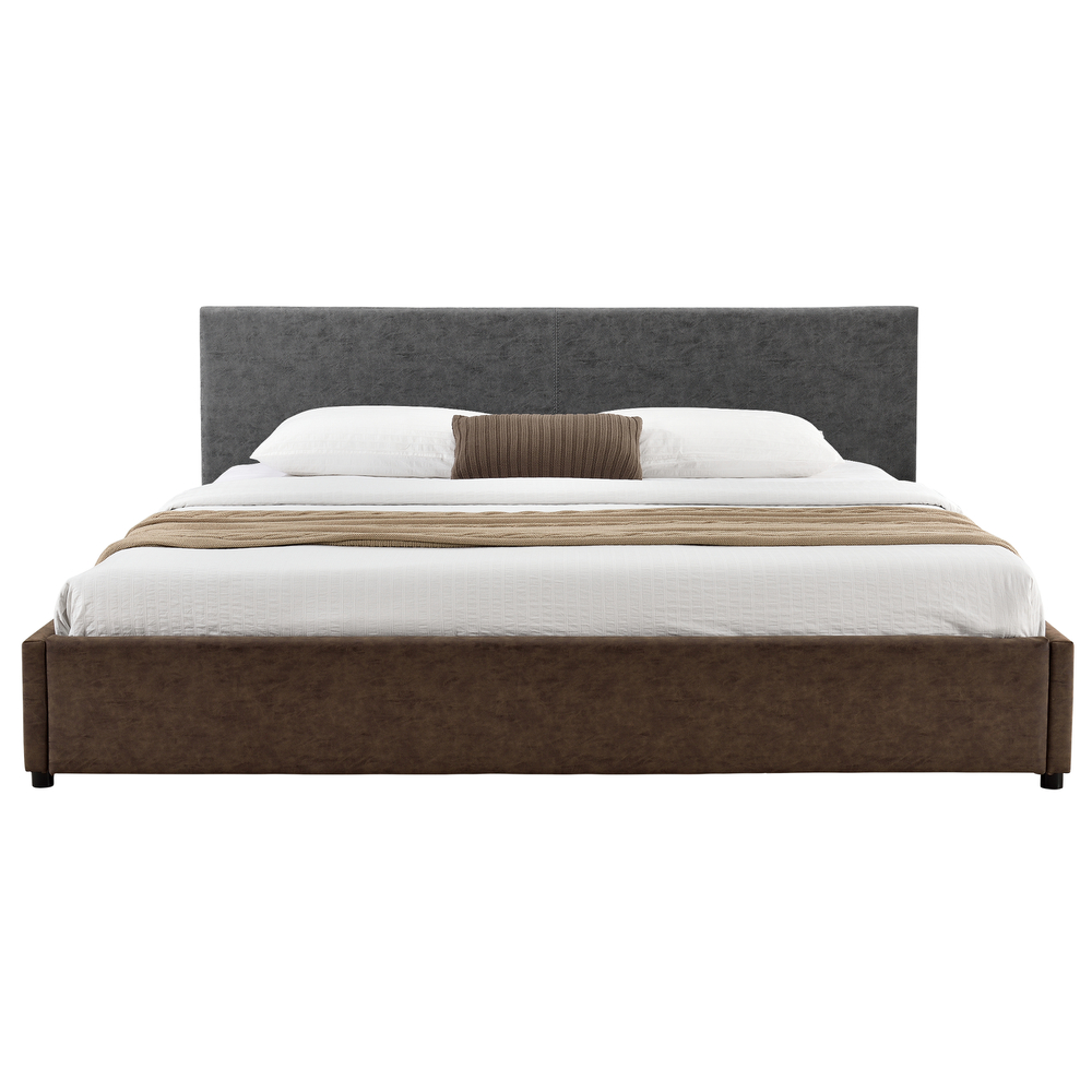 [My. Bed] LED Polsterbett 180x200cm Grau/braun Wild-Leder-Imitat Doppelbett Bettgestell
